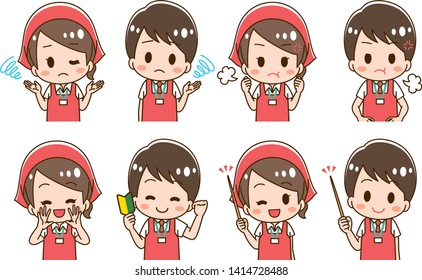 Supermarket male clerk and female clerk illustration set
