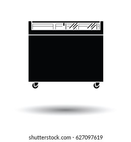 Supermarket mobile freezer icon. Black background with white. Vector illustration.