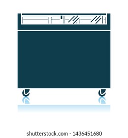 Icono de congelador móvil de supermercado. Diseño de reflexión de sombra. Ilustración vectorial.