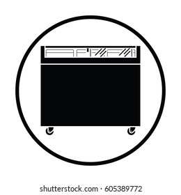 Supermarket mobile freezer icon. Thin circle design. Vector illustration.