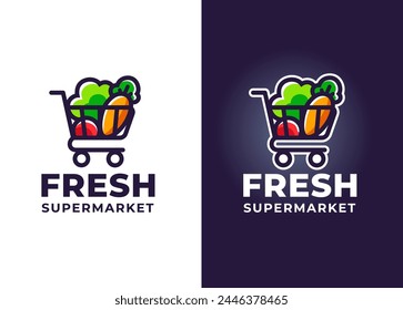 Supermarket modern logo design with shop cart 