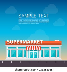 Supermarket on the roadside, Market background, Vector illustration