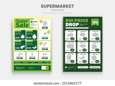 Supermarkt Bio-Produkt Verkauf Katalog Flyer Bundle Vorlage. Supermarkt-Flyer mit Rabatten. Minimalistisches Layout-Banner für Supermarkt-Produktpreiskatalog