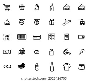 Supermarket outline icons set, vector illustration image