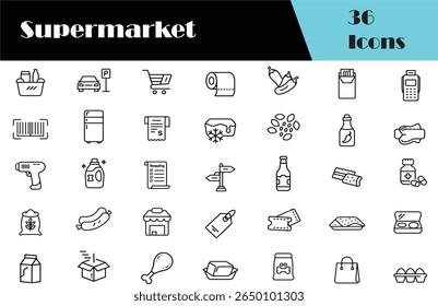 Supermarket Outline Line Icon Set