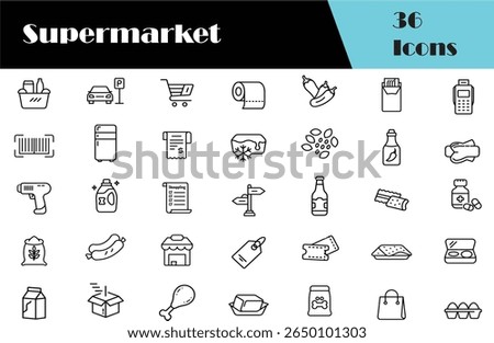 Supermarket Outline Line Icon Set