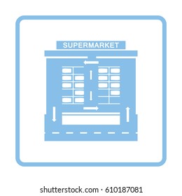 Supermarket parking square icon. Blue frame design. Vector illustration.