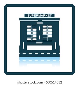Supermarket parking square icon. Shadow reflection design. Vector illustration.
