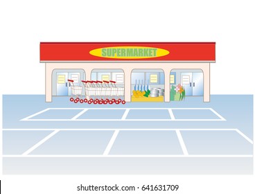 Supermarket and parking / Vector image of commercial facilities
