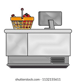 supermarket point of sale desk with voucher and basket