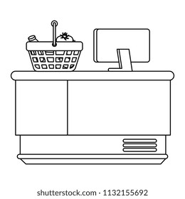 supermarket point of sale desk with voucher and basket