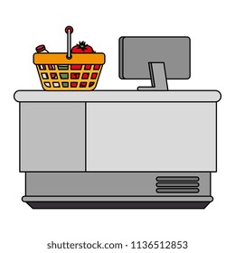 supermarket point of sale desk with voucher and basket