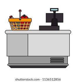 supermarket point of sale desk with voucher and basket