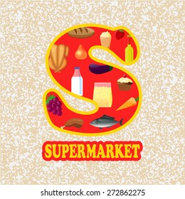 Supermarket. Print background.  Vector illustration for  t-shirts prints, poster, banner and cards