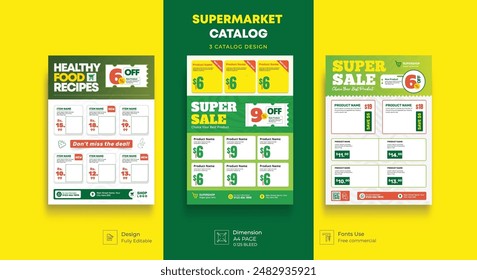 Supermarket product promotion flyer template. Supermarket flyer with discounts. organic grocery banner for supermarket product catalog