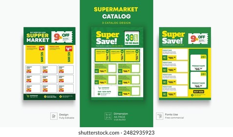 Supermarket product promotion flyer template. Supermarket flyer with discounts. organic grocery banner for supermarket product catalog