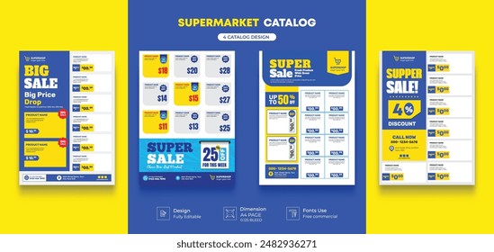 Supermarket product promotion flyer template. Supermarket flyer with discounts. Minimalist layout banner for supermarket product catalog