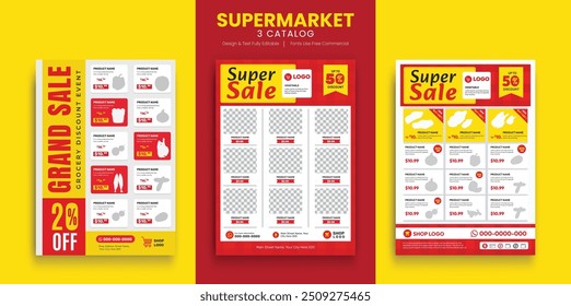 Supermarket product promotion flyer template. Supermarket flyer with discounts. Minimalist layout banner for supermarket product catalog