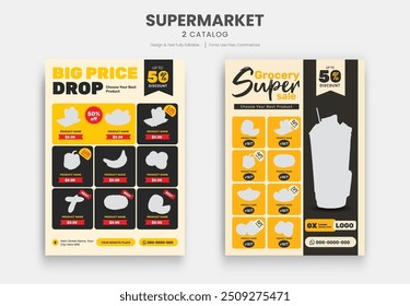 Supermarket product promotion flyer template. Supermarket flyer with discounts. Minimalist layout banner for supermarket product catalog