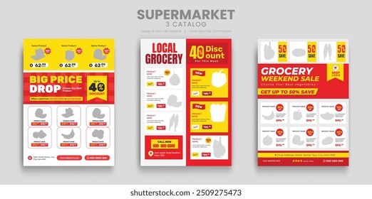 Modelo de folheto de promoção de produto de supermercado. Panfleto de supermercado com descontos. Banner de layout minimalista para catálogo de produtos de supermercado