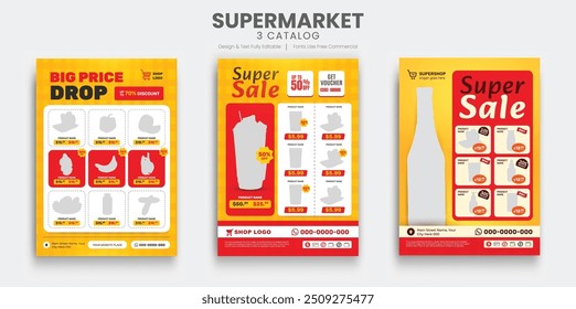 Supermarket product promotion flyer template. Supermarket flyer with discounts. Minimalist layout banner for supermarket product catalog