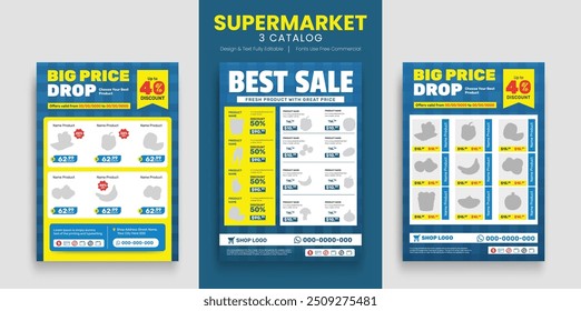 Supermarket product promotion flyer template. Supermarket flyer with discounts. Minimalist layout banner for supermarket product catalog