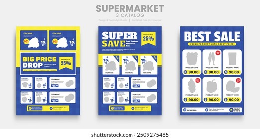 Supermarket product promotion flyer template. Supermarket flyer with discounts. Minimalist layout banner for supermarket product catalog