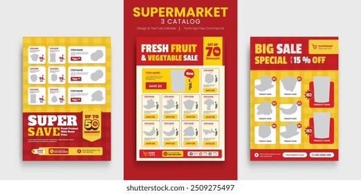 Modelo de folheto de promoção de produto de supermercado. Panfleto de supermercado com descontos. Banner de layout minimalista para catálogo de produtos de supermercado