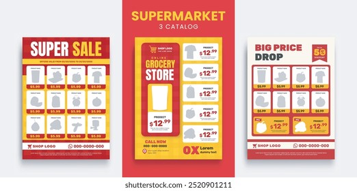 Modelo de folheto de promoção de produto de supermercado. Panfleto de supermercado com descontos. Banner de layout minimalista para catálogo de produtos de supermercado