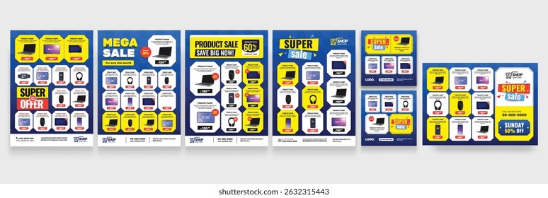Supermarket product sale catalog flyer template grocery product list flyer banner design. catalog social media post bundle