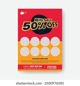 Supermarket products sale discount offer print flyer or poster, grocery sale or Black Friday sale leaflet template design