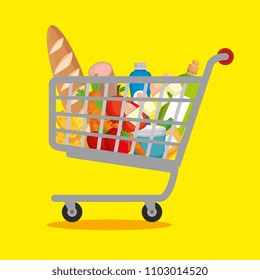 supermarket products in shopping cart