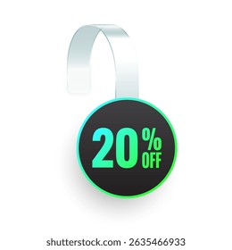 Supermarket promotional wobblers. Realistic white wobbler template for shelf advertising, 20 percent off discount. Sale label with ad text. Special offer price tag. Vector illustration