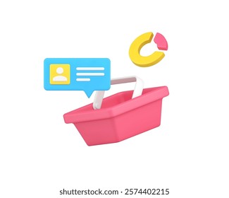 Supermarket purchase shopping product basket analyzing 3d icon realistic vector illustration. Customer personal grocery goods buying shop store commercial merchandise analysis research