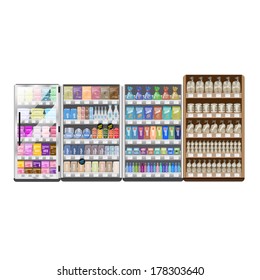 Supermarket Refrigerator And Shelves Set - Isolated On White Background - Vector Illustration, Graphic Design Editable For Your Design