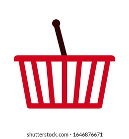 Supermarket self service empty shopping cart basket full grocery food products. Vector isolated illustration