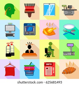 Supermarket service icons set. Flat illustration of 16 supermarket service vector icons for web
