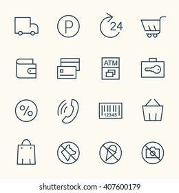 Supermarket services line icon set