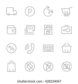Supermarket Services Thin Line Icons