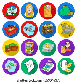 Supermarket set icons in flat style. Big collection of supermarket vector symbol stock illustration