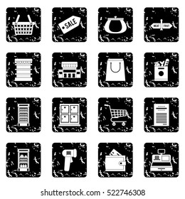 Supermarket set icons in grunge style isolated on white background. Vector illustration