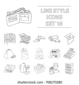 Supermarket set icons in outline style. Big collection of supermarket vector symbol stock illustration