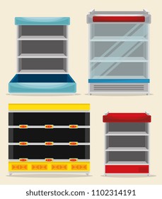 supermarket set shelvings empty