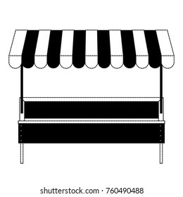 supermarket shelf with big storage of one level and colorful sunshade in black dotted silhouette