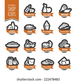 Supermarket Shelf Icon Set