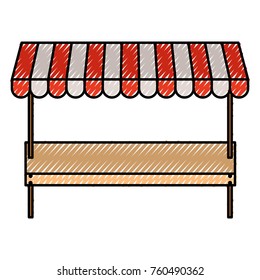supermarket shelf of one level and sunshade in colored crayon silhouette
