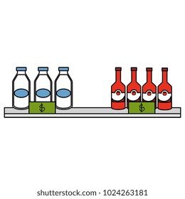 supermarket shelf with products