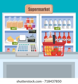 supermarket shelf with products