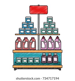 supermarket shelf with products