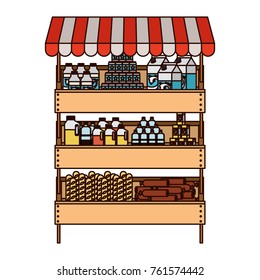 supermarket shelf with sunshade colorful silhouette with thin black contour